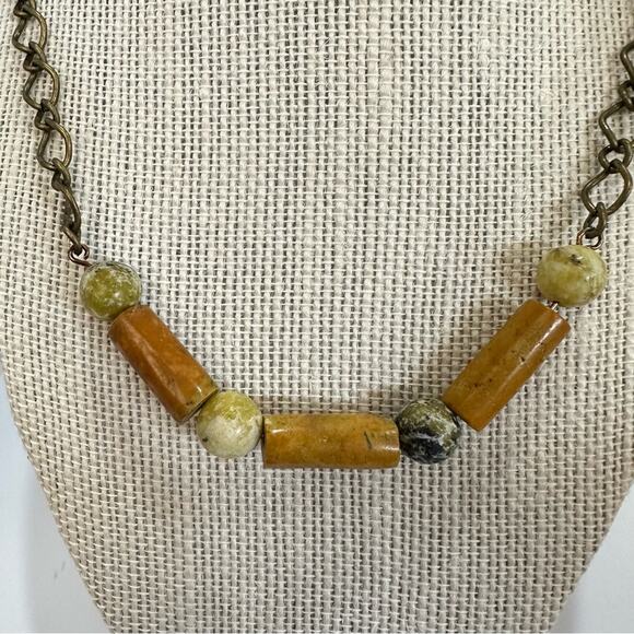 Antique Copper Turquoise round beads and tubes collar. 16” with extension. - Picture 3 of 5